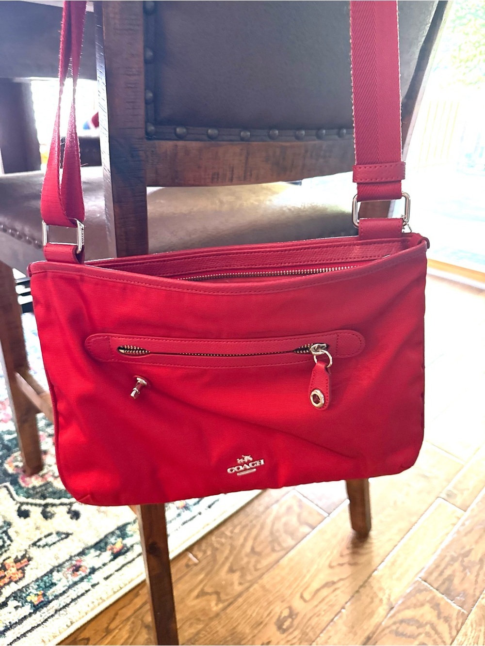 COACH Red Nylon Crossbody Shoulder Bag Silver Hardware Adjustable Strap